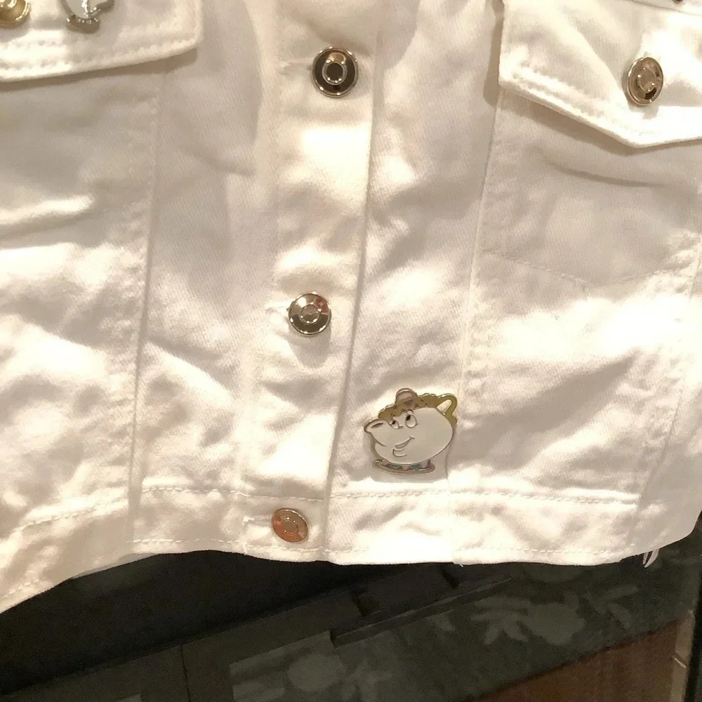 Disney White Jean Jacket with Red Floral Embroidery - Picture 7 of 8